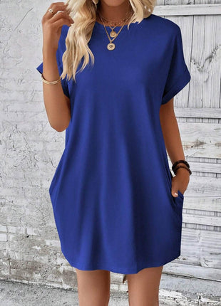 Round Neck Short Sleeve Mini Dress - MimiStylez