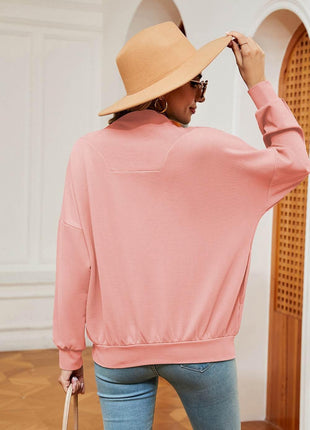 Half-Zip Dropped Shoulder Sweatshirt - MimiStylez