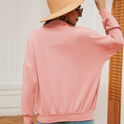 Half-Zip Dropped Shoulder Sweatshirt - MimiStylez
