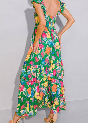 Tiered Ruffled Printed Sleeveless Dress - MimiStylez