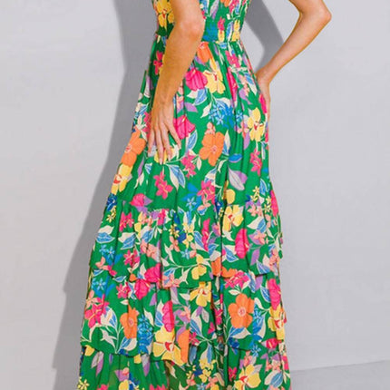 Tiered Ruffled Printed Sleeveless Dress - MimiStylez