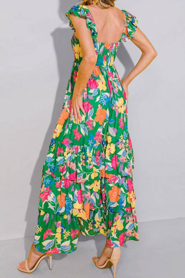 Tiered Ruffled Printed Sleeveless Dress - MimiStylez