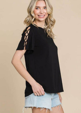 Culture Code Round Neck Crisscross Short Sleeve T-Shirt - MimiStylez