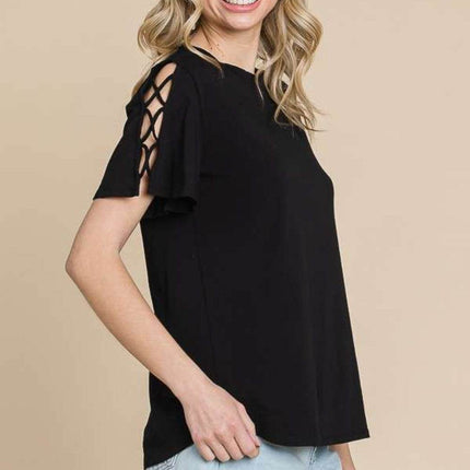 Culture Code Round Neck Crisscross Short Sleeve T-Shirt - MimiStylez