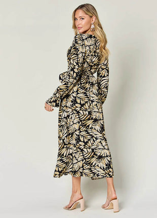 Double Take Full Size Tie Back Flounce Sleeve Dress - MimiStylez