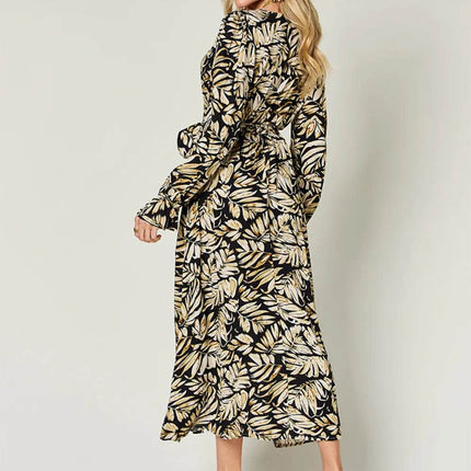 Double Take Full Size Tie Back Flounce Sleeve Dress - MimiStylez