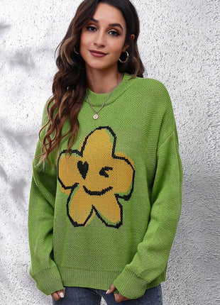 Flower Graphic Drop Shoulder Sweater - MimiStylez