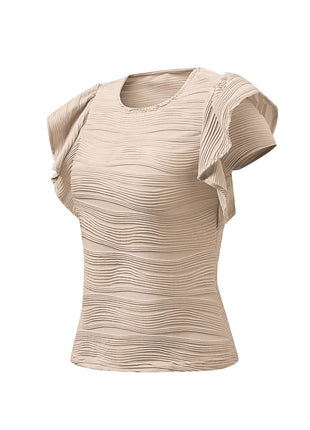 Textured Round Neck Cap Sleeve Top - MimiStylez