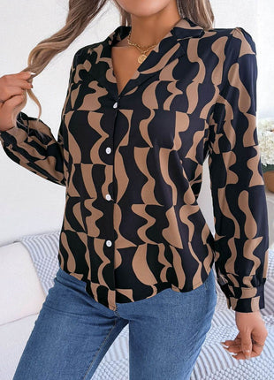 Printed Button Up Long Sleeve Shirt - MimiStylez