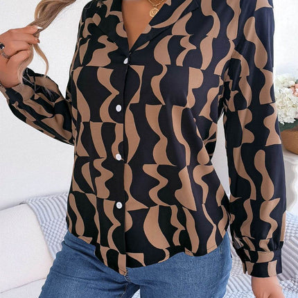 Printed Button Up Long Sleeve Shirt - MimiStylez