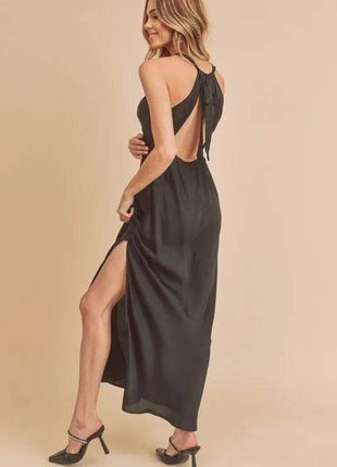 Aemi + Co Ruched Side Slit Cutout Back Maxi Cami Dress - MimiStylez