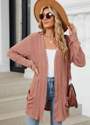 Pocketed Open Front Long Sleeve Cardigan - MimiStylez