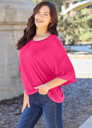 Basic Bae Full Size Round Neck Drop Shoulder T-Shirt - MimiStylez