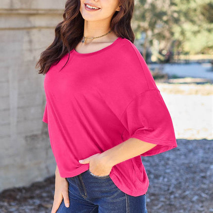 Basic Bae Full Size Round Neck Drop Shoulder T-Shirt - MimiStylez