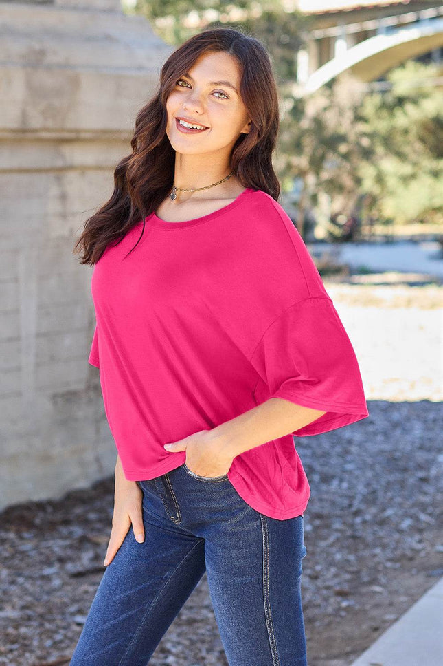 Basic Bae Full Size Round Neck Drop Shoulder T-Shirt - MimiStylez