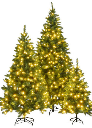 8FT, 6FT, 4FT Pre-Lit Green Pine Christmas Tree, Set Of 3 Hinged With 820 Warm-Yellow LED Lights And 2539 Branch Tips