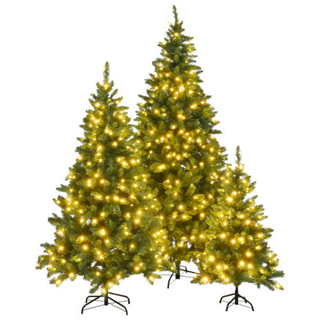 8FT, 6FT, 4FT Pre-Lit Green Pine Christmas Tree, Set Of 3 Hinged With 820 Warm-Yellow LED Lights And 2539 Branch Tips