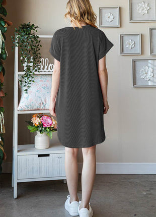 Heimish Full Size Ribbed Round Neck Short Sleeve Tee Dress - MimiStylez