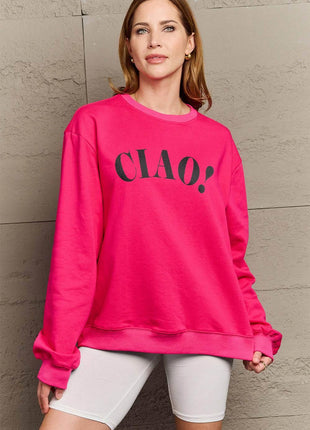 Simply Love Full Size CIAO！Round Neck Sweatshirt - MimiStylez