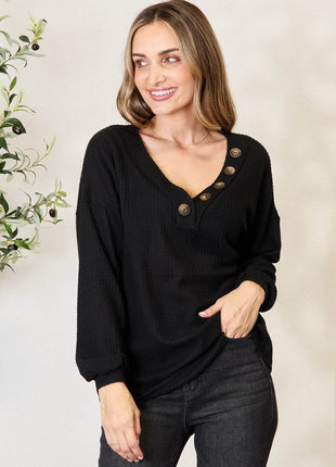 Zenana Buttoned Long Sleeve Blouse - MimiStylez