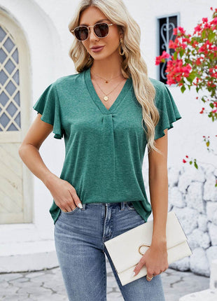 V-Neck Flutter Sleeve T-Shirt - MimiStylez