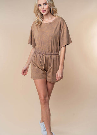 White Birch Full Size Short Sleeve Drawstring Romper - MimiStylez