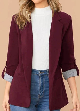 Lapel Collar Roll-Tab Sleeve Blazer - MimiStylez