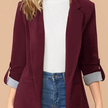 Lapel Collar Roll-Tab Sleeve Blazer - MimiStylez