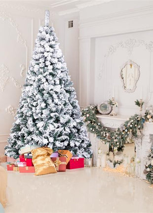 6FT Flocked Christmas Tree, 750 Branches, Automatic Tree