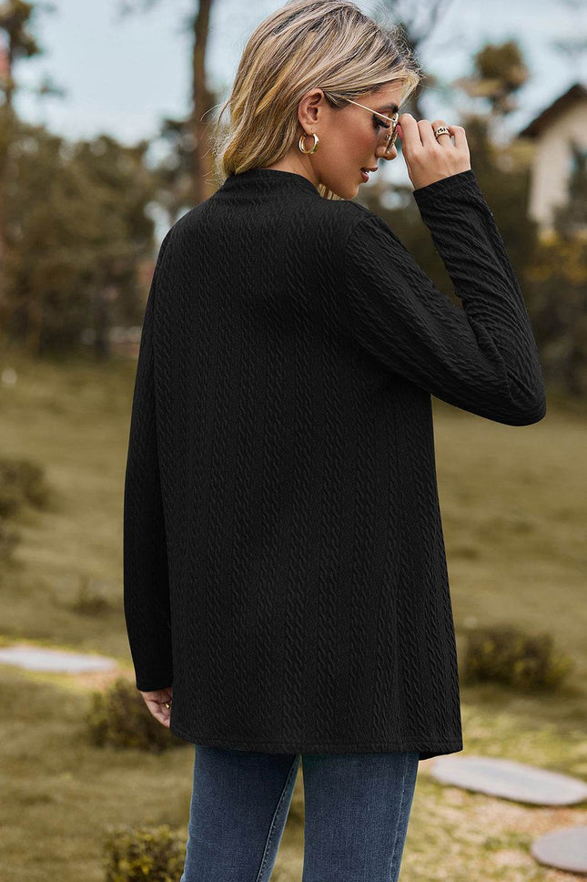 Textured Open Front Long Sleeve Cardigan - MimiStylez