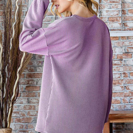 Heimish Full Size Round Neck Dropped Shoulder Blouse - MimiStylez