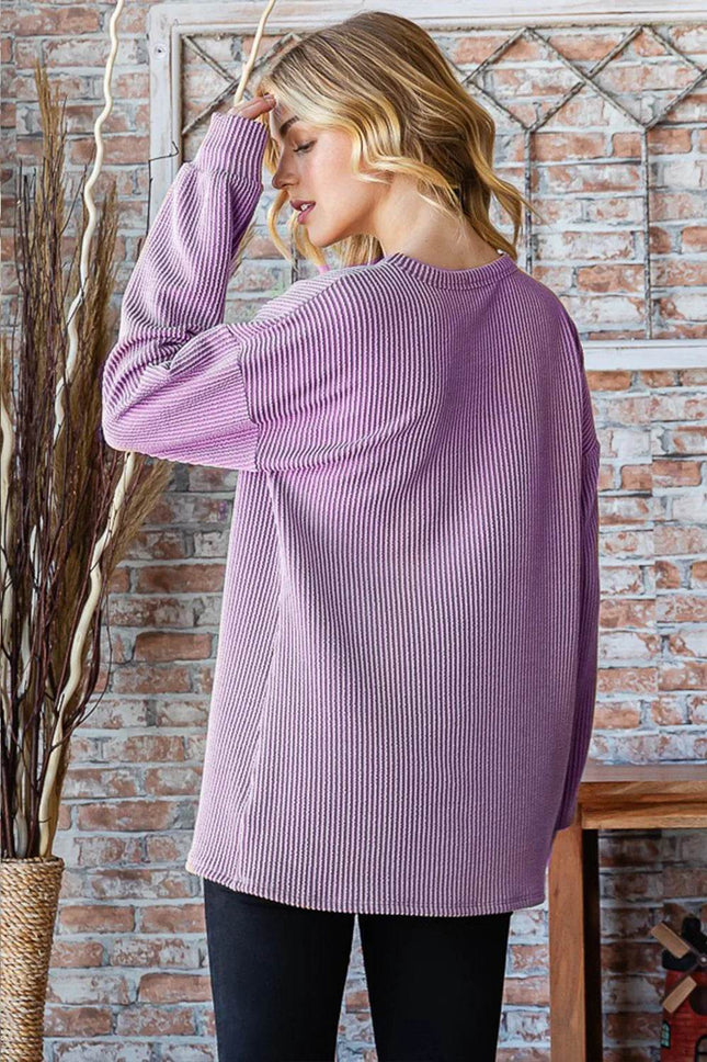 Heimish Full Size Round Neck Dropped Shoulder Blouse - MimiStylez