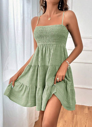 Smocked Tiered Sleeveless Mini Dress - MimiStylez