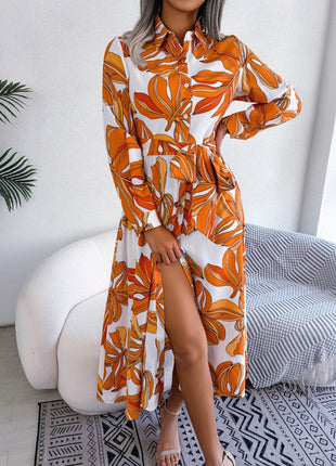 Tied Button Up Long Sleeve Dress - MimiStylez