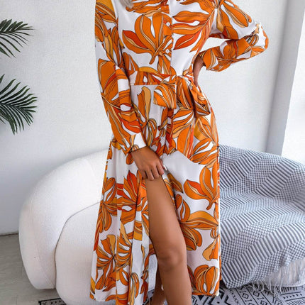 Tied Button Up Long Sleeve Dress - MimiStylez