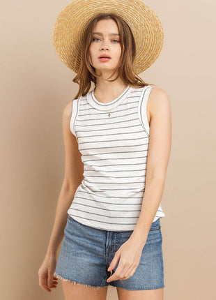 Ces Femme Striped Round Neck Tank - MimiStylez