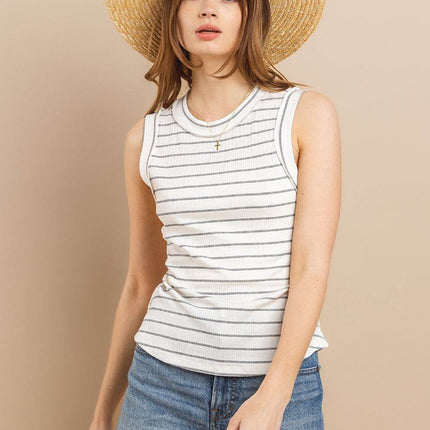 Ces Femme Striped Round Neck Tank - MimiStylez