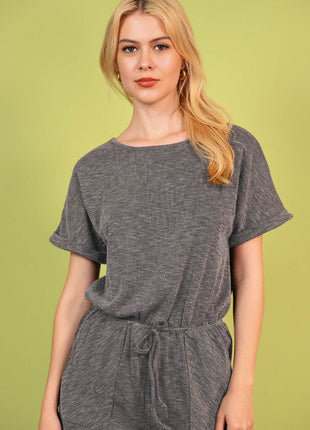 Round Neck Short Sleeve Romper with Pockets - MimiStylez