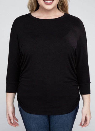 Plus Luxe Rayon Boat Neck 3/4 Sleeve Top - MimiStylez