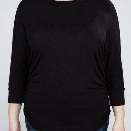 Plus Luxe Rayon Boat Neck 3/4 Sleeve Top - MimiStylez