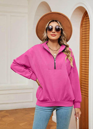 Half-Zip Dropped Shoulder Sweatshirt - MimiStylez