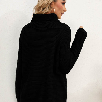Slit Turtleneck Dropped Shoulder Sweater - MimiStylez