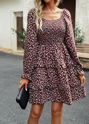 Smocked Flounce Sleeve Ruffled Dress