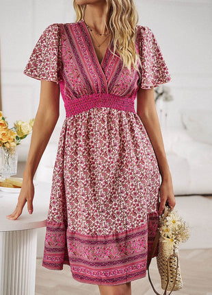 Floral Smocked Waist Short Sleeve Mini Dress - MimiStylez