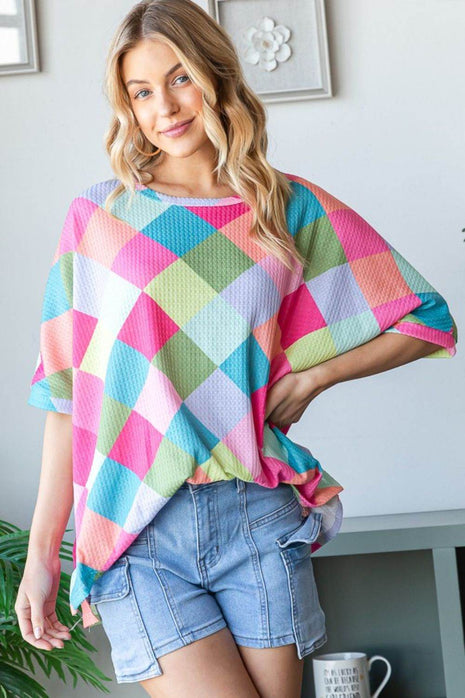 HOPELY Color Block Waffle Oversized T-Shirt - MimiStylez