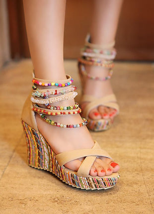 Bohemian Wedge Handmade Beaded Sandals Platform Shoes