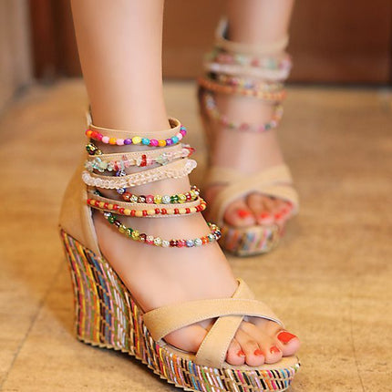Bohemian Wedge Handmade Beaded Sandals Platform Shoes