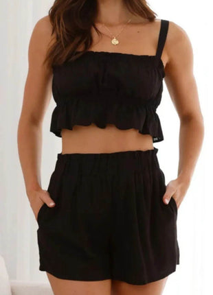 Ruffled Square Neck Cami and Shorts Set - MimiStylez