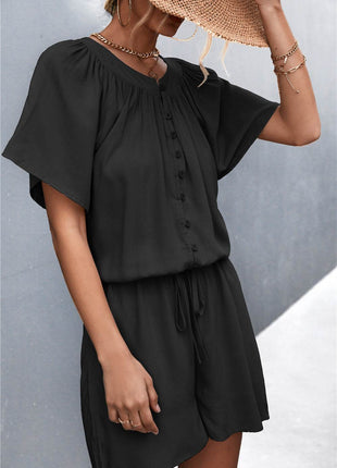 Buttoned Gather Detail Romper - MimiStylez