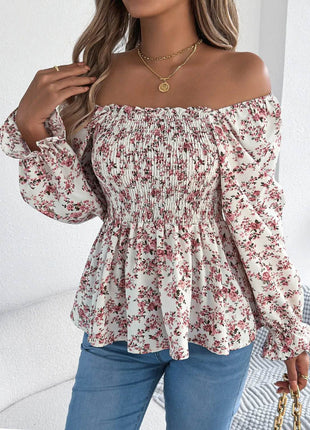 Floral Square Neck Flounce Sleeve Blouse - MimiStylez